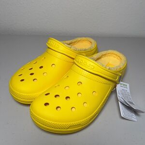 Crocs Men 12/Women 14 Classic‎ Lined Clog Lemon Yellow Fuzzy Slippers Comfort